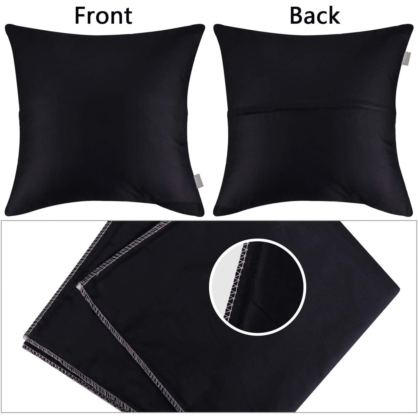 Thmyo 4-Pack 100% Cotton Comfortable Solid Decorative Throw Pillow Case Square Cushion Cover Pillowcase Sublimation Blank Pillow Covers Halloween DIY Throw Pillowcase for Sofa(18x18inch/45x45cm,Black)