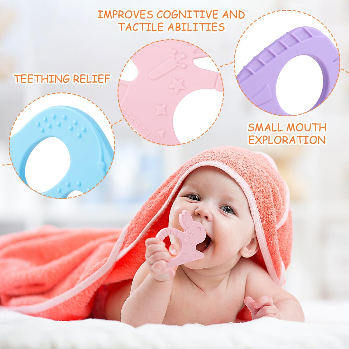 BEBOAN Silicone Baby Teething Toys, 8 Pack Cute Baby Teether Teething Ring Chew Toys Frozen Teether, BPA Free Easy to Grip Gifts for Infant Girls Boys 3 Months +