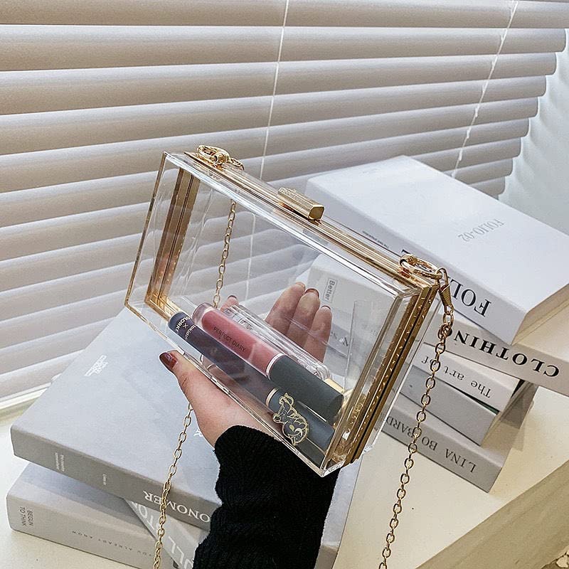 AWXZOM 2pack acrylic clutch purse, clear purse stadium approved, Crossbody Shoulder Evening Handbag, clear purse concert approved, clear box purse ita purse its bag