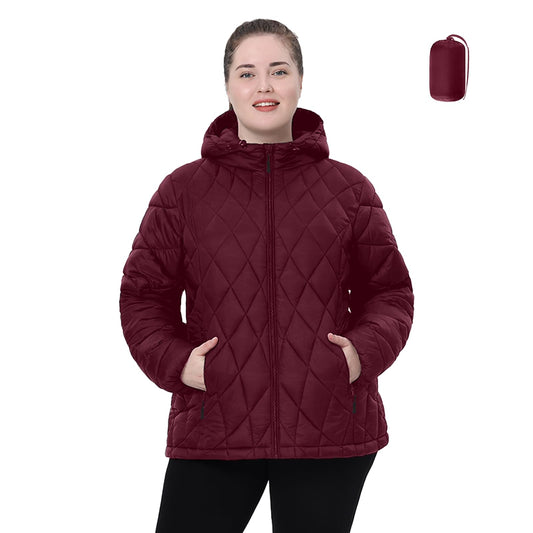 HHE Plus Size Women's Packable Puffer Jacket 1X-5X Water-Resistant Lightweight Winter Coat(Exclusively for Plus Size)(Winered,5X)