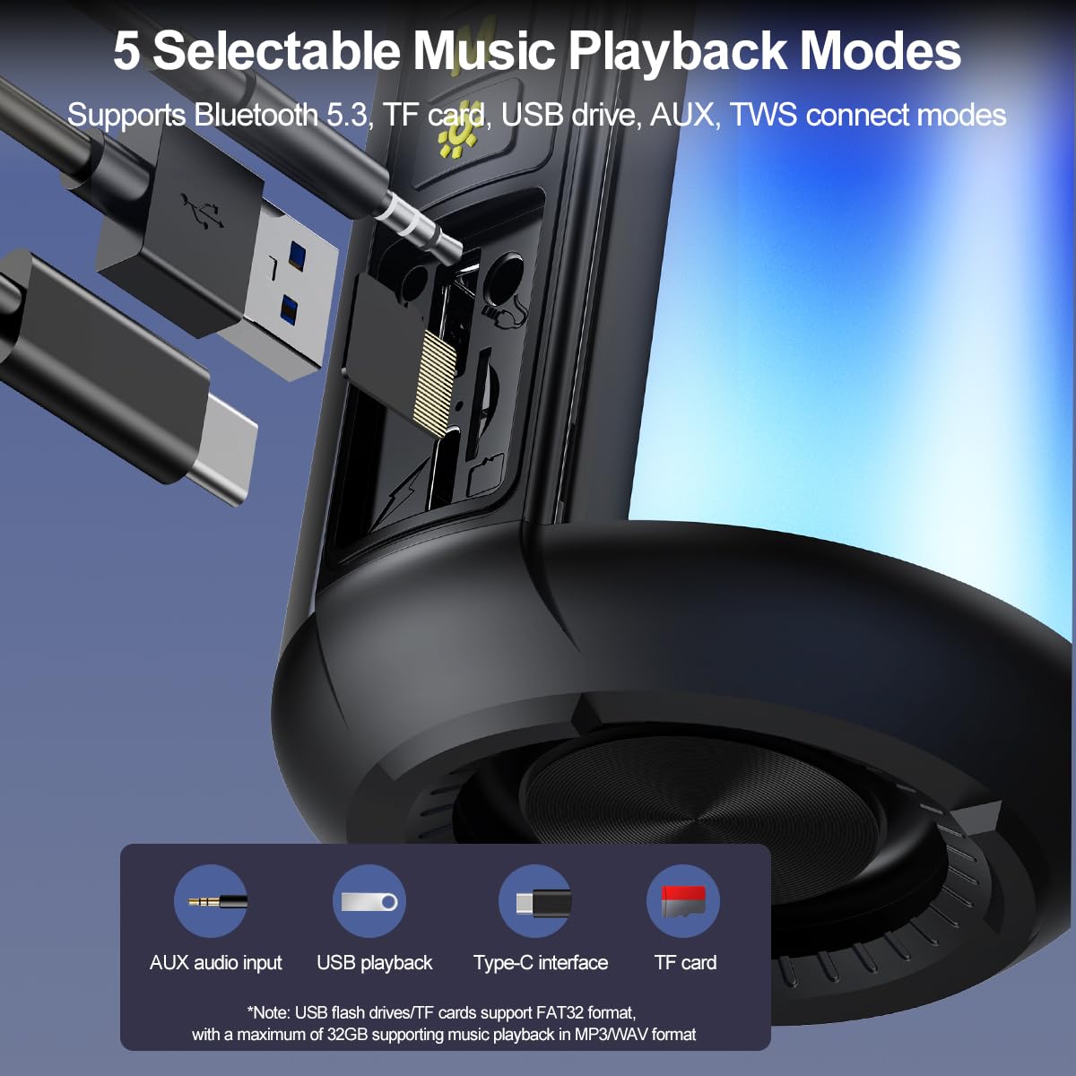 CofunKool Portable Bluetooth Speaker with AUX Input, 8W Loud Stereo Sound, RGB Light, TWS Pairing, Wireless BT 5.3, TF-Card/USB Flash Drive Input, for Home Outdoor Party