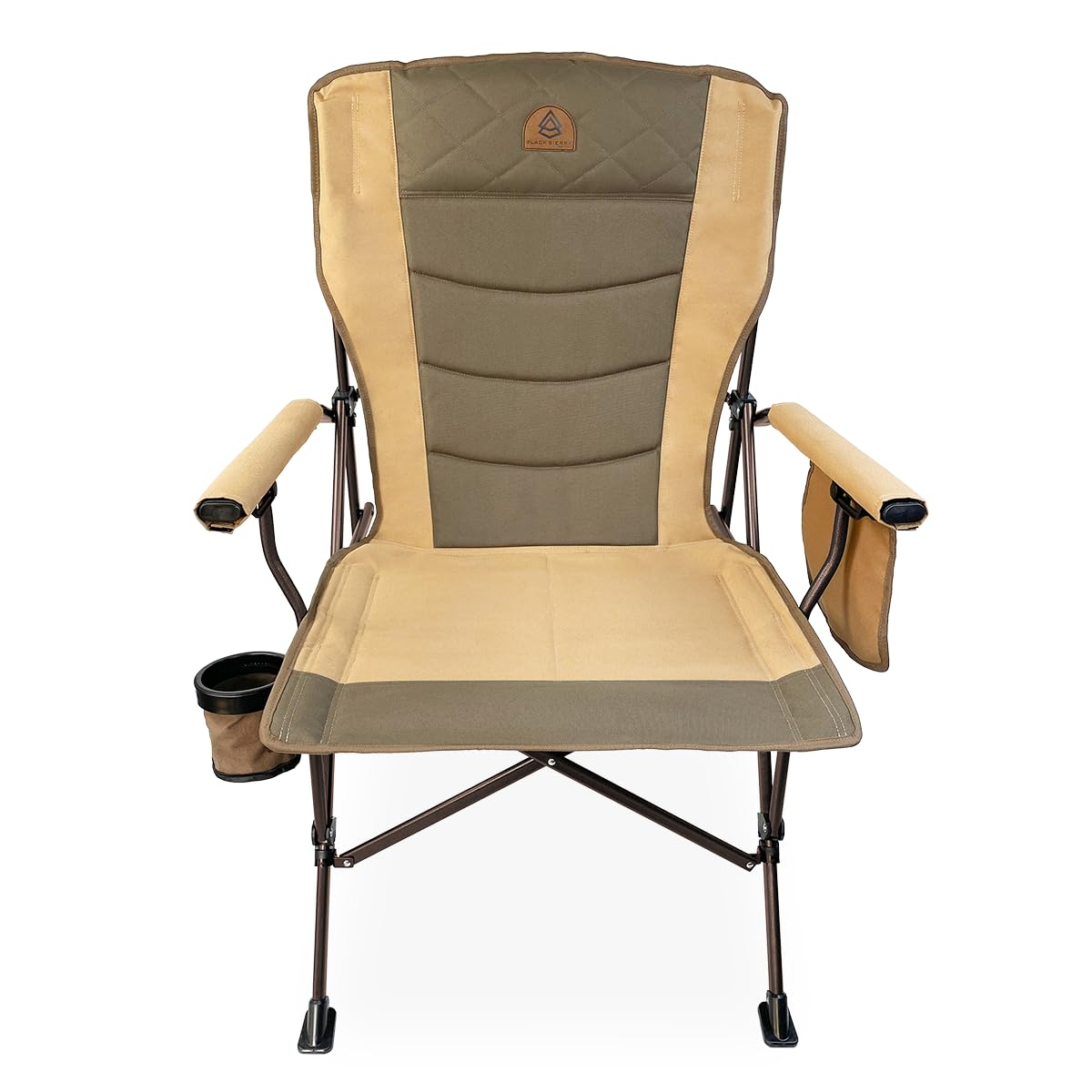 Black Sierra Oversize Camping Chair for Adults Supports 500 lbs, XL Heavy Duty Hard Arm Folding Chair, Steel Frame Durable Padded Outdoor Seat, Portable Fold Up Chair w/Cup Holder and Storage Bag