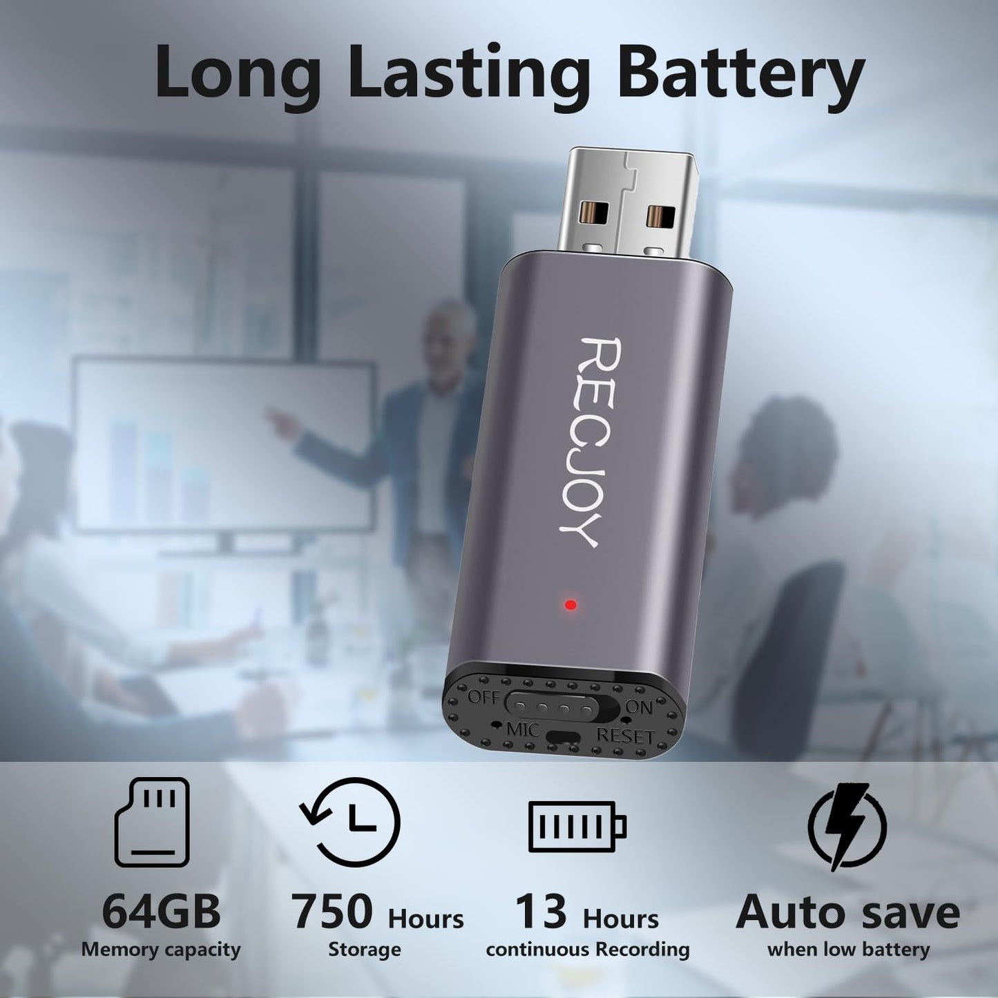 64GB Digital Voice Recorder USB Recording Device with 750Hrs Storage Capacity Voice Activated Recorder,Audio Recorder for Lectures Interview,Noise Reduction Rechargeable