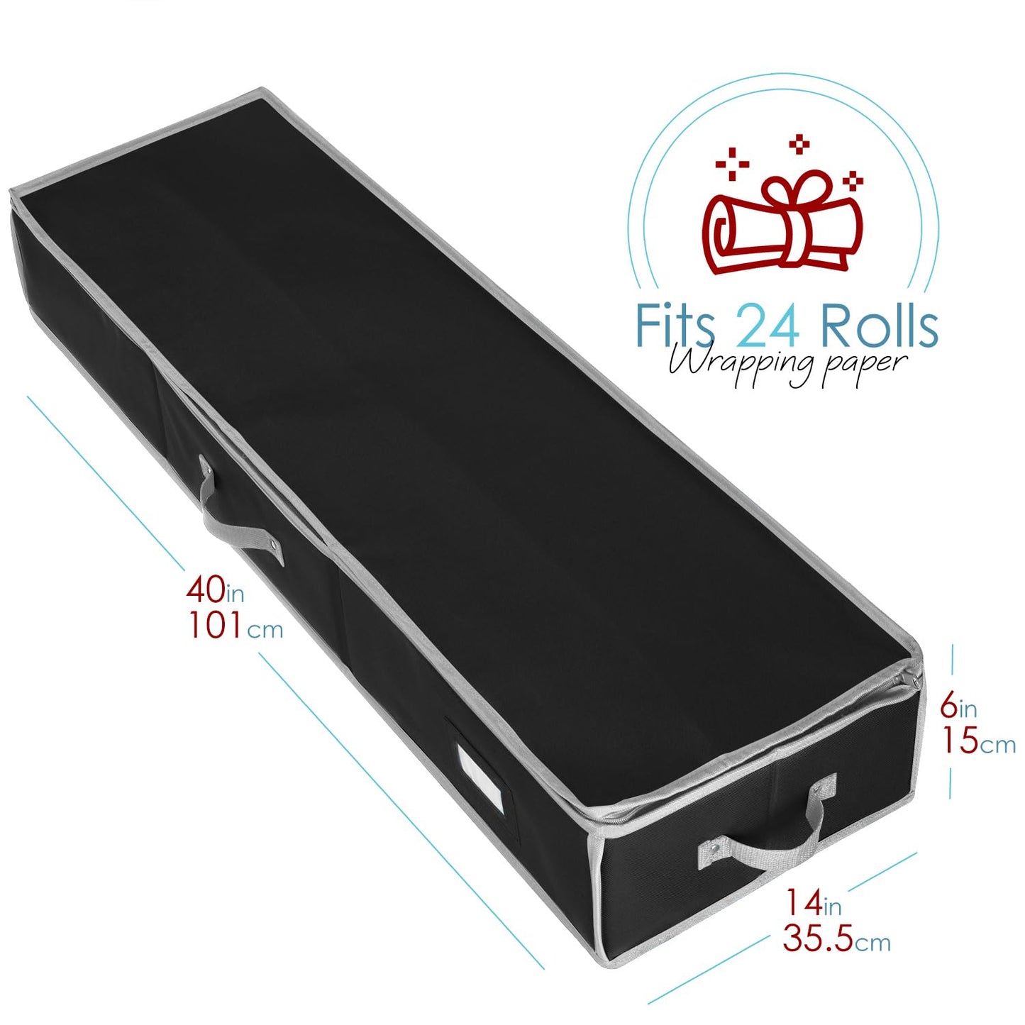 Hearth & Harbor Wrapping Paper Storage Container - Christmas Storage Bag with Interior Pockets - Gift Wrapping Organizer Storage Fits Up to 22 Rolls of 40" - Tear Proof Wrapping Paper Organizer