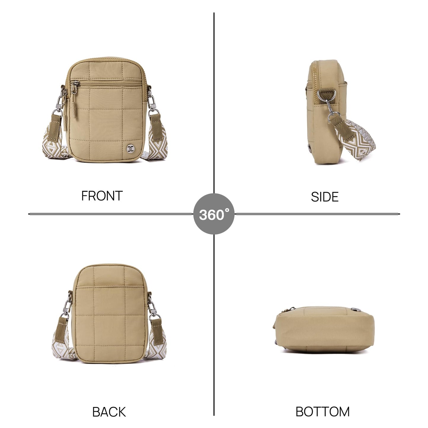 Telena Puffer Small Crossbody Bags for Women Cell Phone Purse Crossbody Bag Khaki