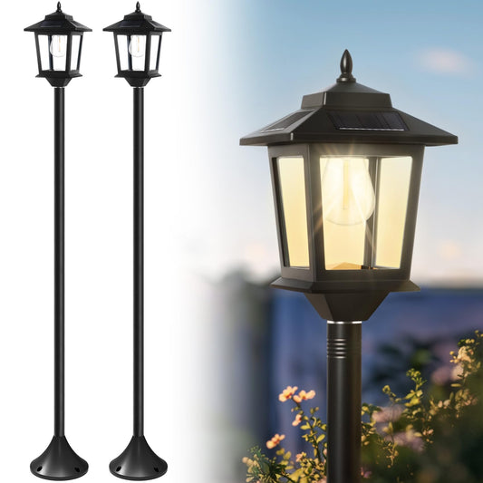 PASAMIC 63" Solar Lamp Post 2Pack, Outdoor Lights Waterproof, Pole Lights Outdoor, Floor Lamp for Patio, Warm White, Replaceable Bulb