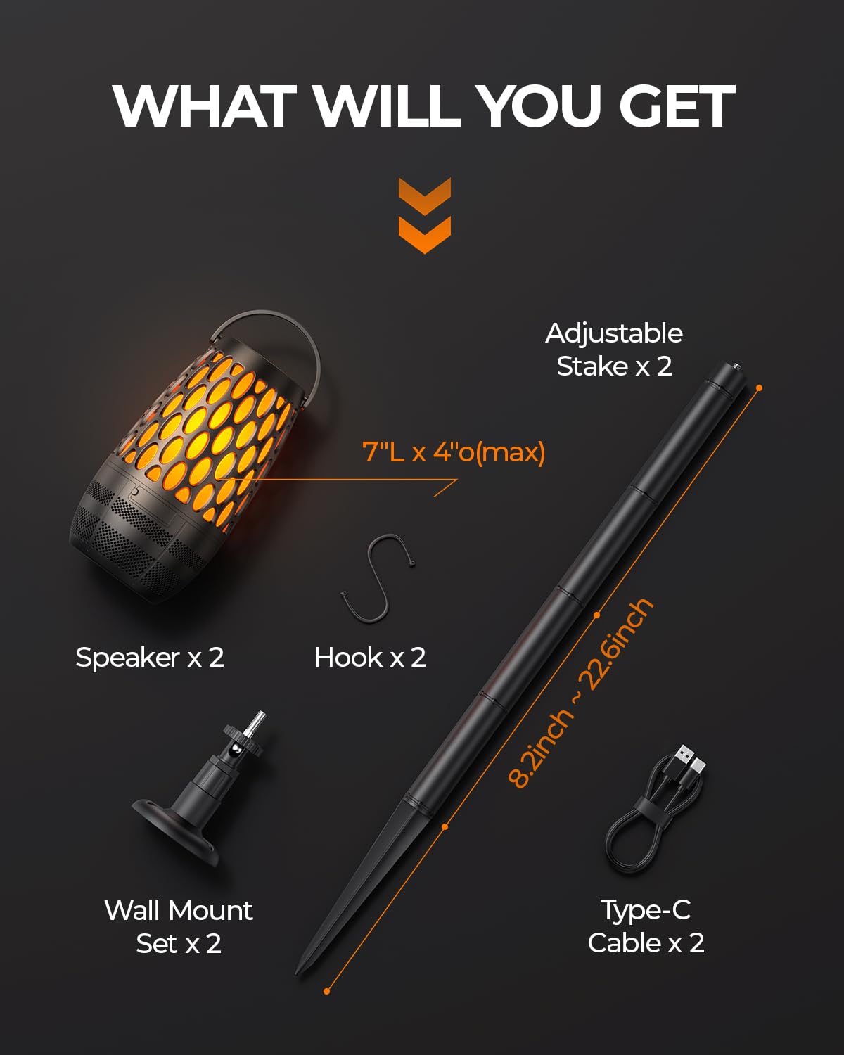 Outdoor Speakers Bluetooth Waterproof IPX6 with Flame Lights, Gadget Gifts for Dad Her Him, Hd Stereo Sound, BT 5.3 Multi-Sync to 100 Speakers, Portable Wireless Speaker for Patio Cafe Decor Party