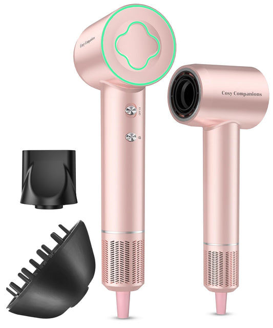 Hair Dryer - 150000 RPM High-Speed Brushless Motor Negative Ionic Blow Dryer for Fast Drying, Low Noise Thermo-Control Hair Dryer with Diffuser and Nozzle, Pink