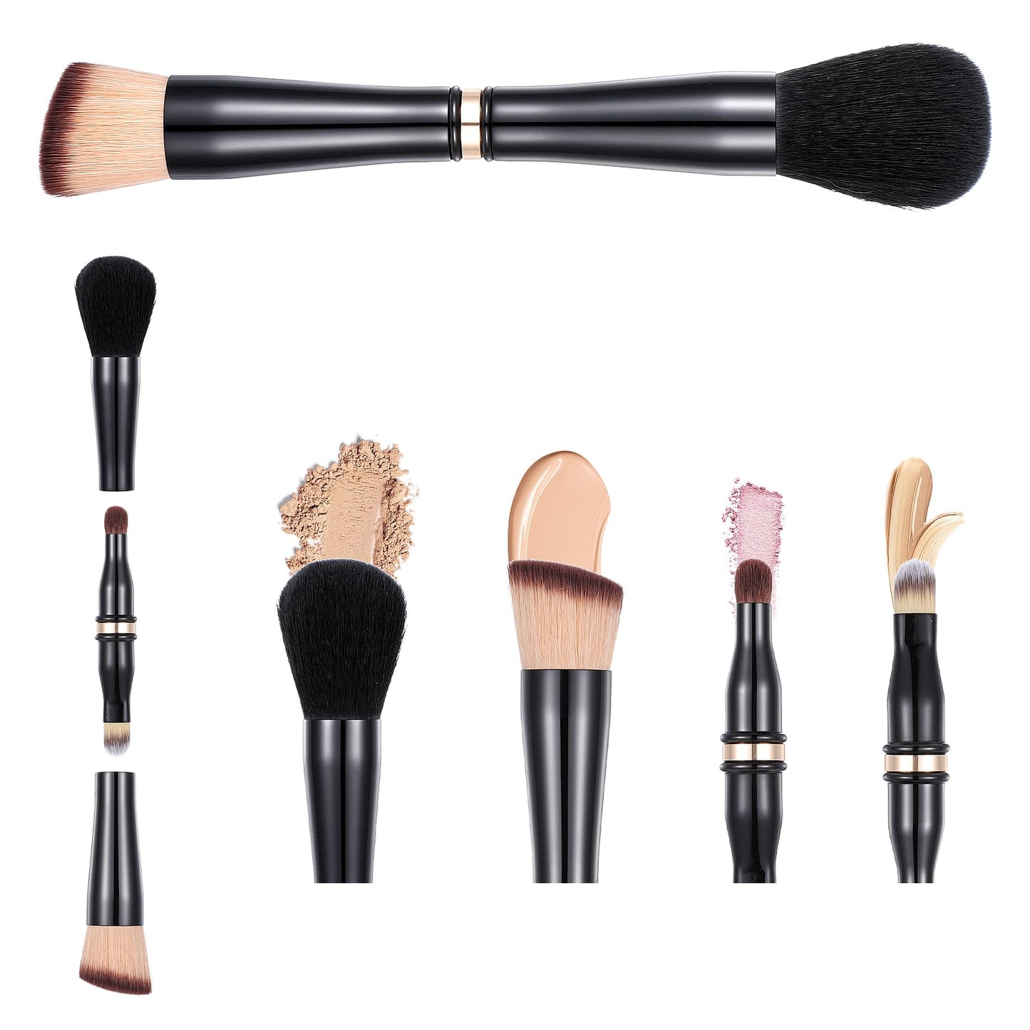 Travel Makeup Brushes Set 4-in-1 Double Ended Makeup Brush Set Eyeshadow Brush Foundation Concealer Blending Sponge for Powder Blush Eyeshadow Liquid Cream
