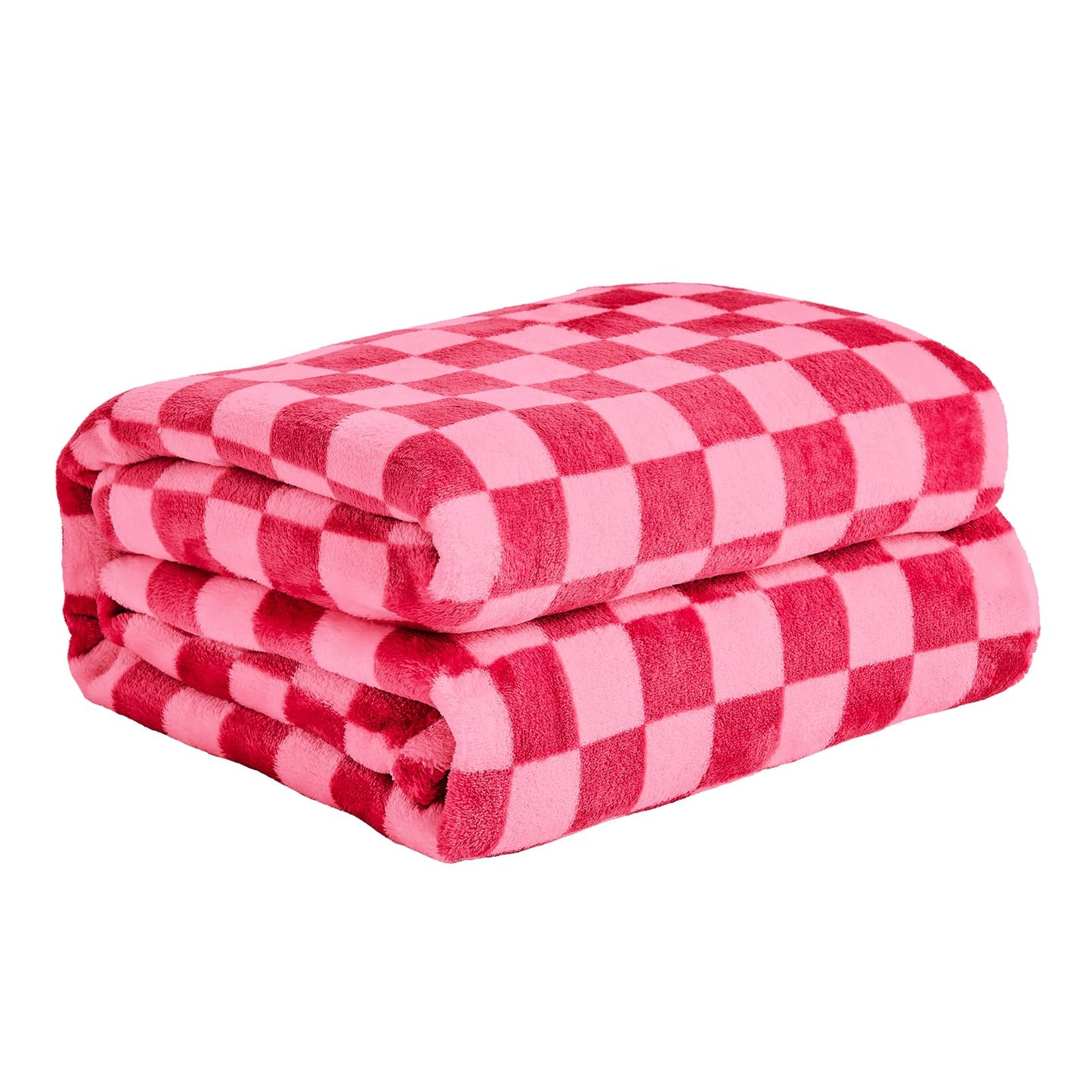 FY FIBER HOUSE Hot Pink Checkered Throw Blanket for Couch Soft Cozy Checker Blankets, 50"x60"