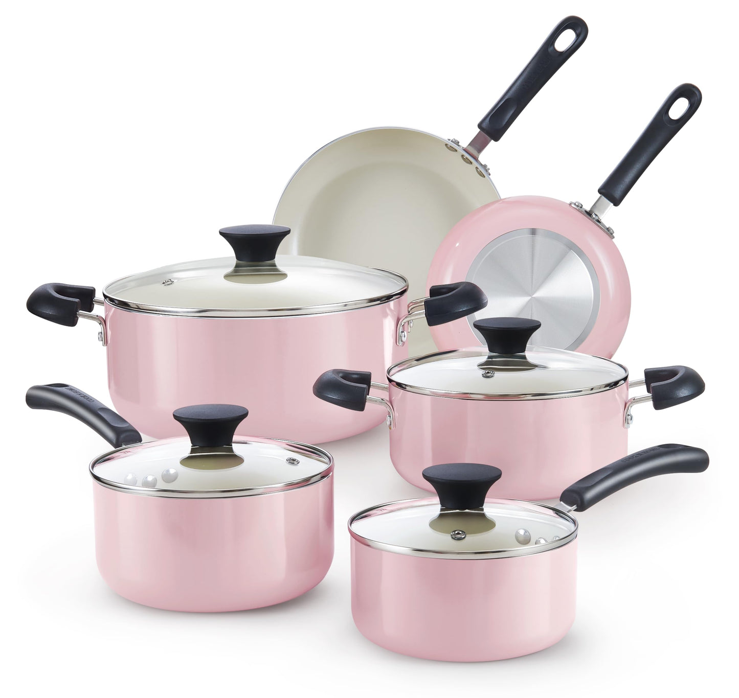 Cook N Home Pots and Pans Set Nonstick, 10-Piece Ceramic Kitchen Cookware Sets, Nonstick Cooking Set with Saucepans, Frying Pans, Dutch Oven Pot with Lids, Pink