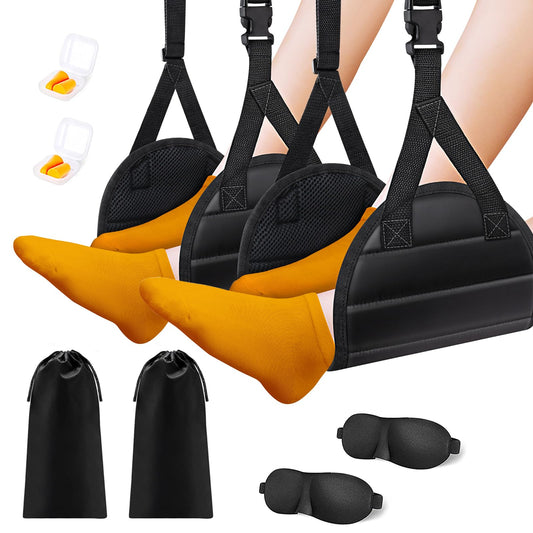 Foot Hammock Airplane Foot Rest for Train, Length Adjustable Travel Essentials with Eye Mask and Earplugs, Desk Foot Rest, Flight Essentials Airplane Foot Hammock (1 Set)