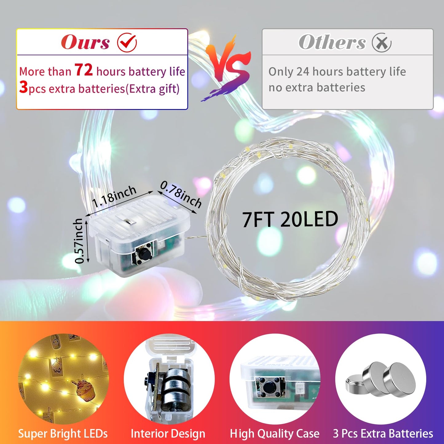 chzk 8 Pack LED Fairy Lights Battery Operated, 7Ft 20LED Mini Twinkle String Waterproof Firefly Starry Moon Lights for Mason Jars Wedding Christmas Party Bedroom Decor