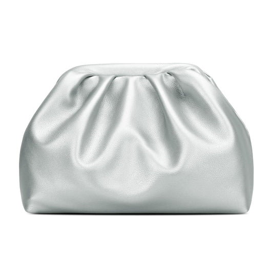 KKXIU Pleated Evening Handbag for Women Formal Clutch Purse with Removable Chain Strap Soft Wedding and Prom Bag Elegant Crossbody Clutch (Silver)