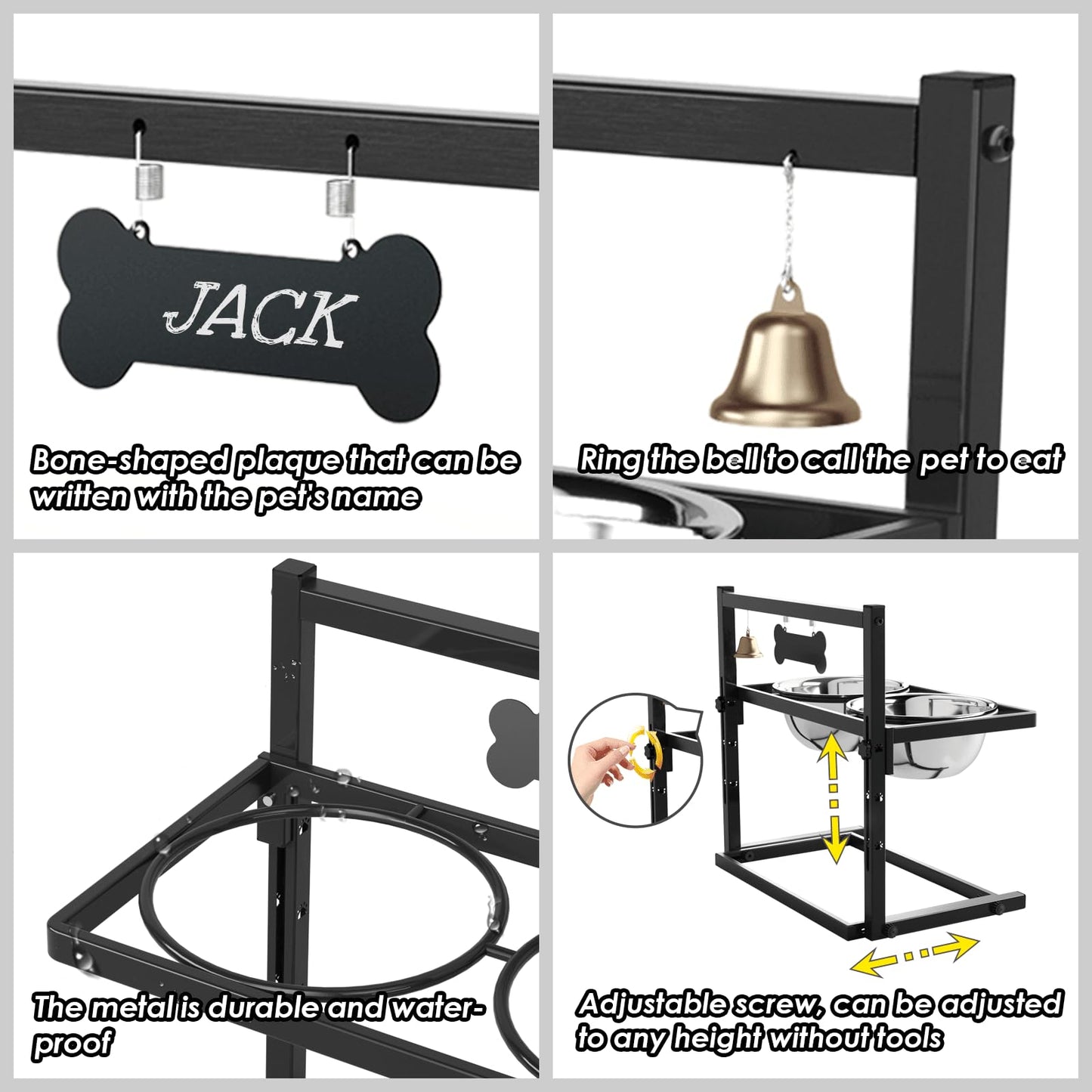 SHAINFUN Elevated Dog Feeder - Raised Bowls Stand with Spill Proof Mat, Adjustable Height, Slow Feeder, Stainless Steel, for Large & Medium Dogs