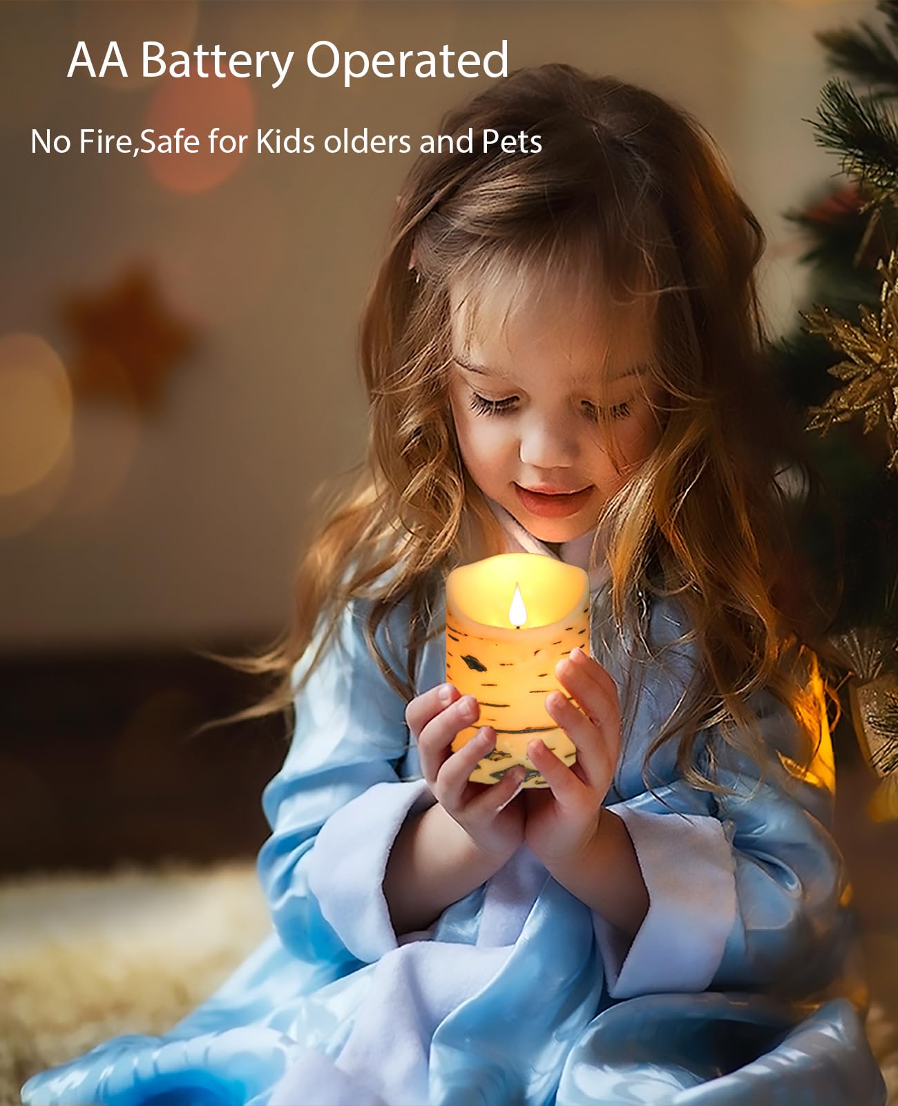 QQFCTOO Flameless Birch Bark Candles Flashing Battery Operated Candles LED Pillar Candles with Remote Control and Timer Set of 3