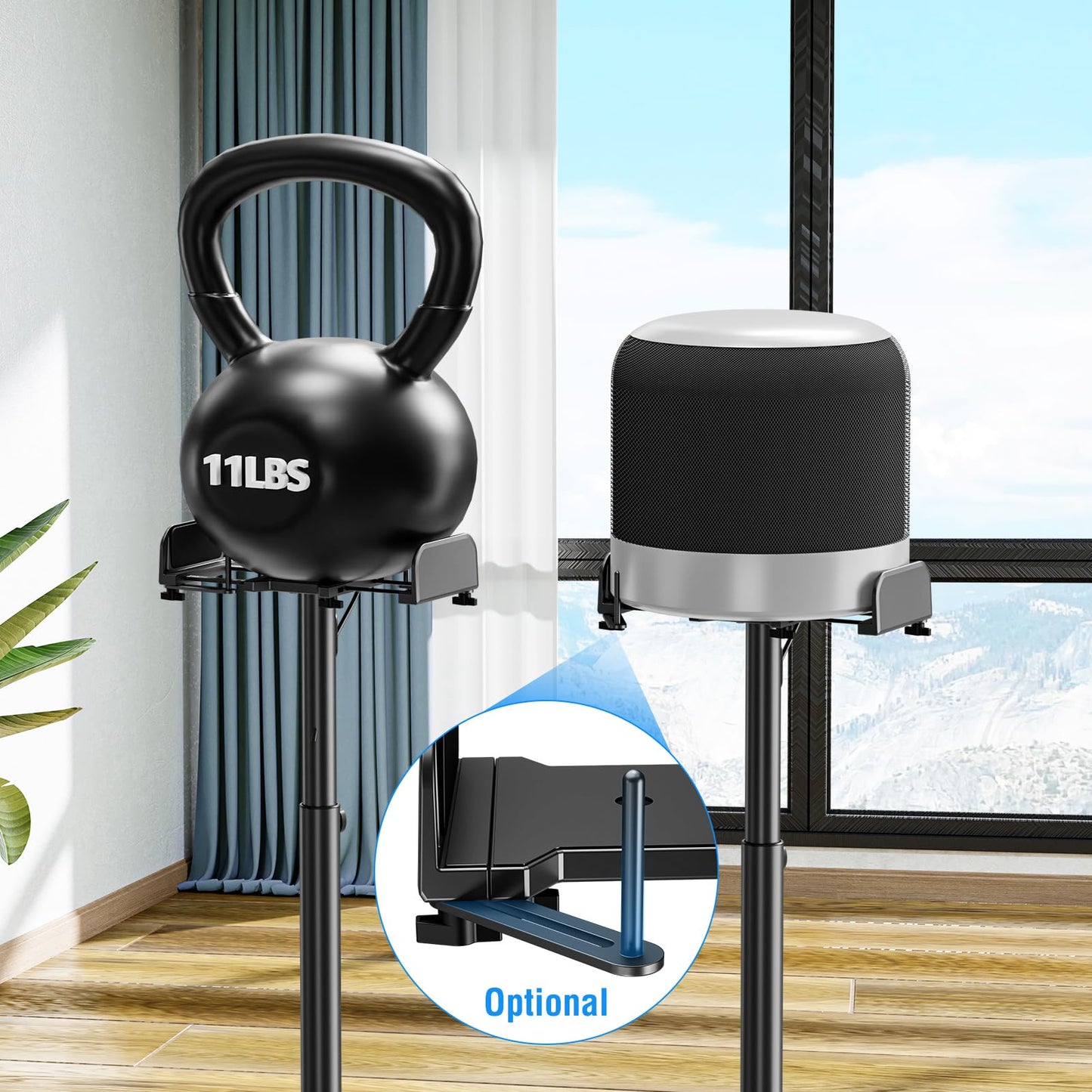 MOUNTUP Universal Speakers Stands Pair 34" to 43.3" Height Adjustable Holds Bookshelf Speakers Satellite Speakers Up to 11LBS Cable Concealing 1 Pair Spring-Loaded Plate Extends to 10" MU9138 Black