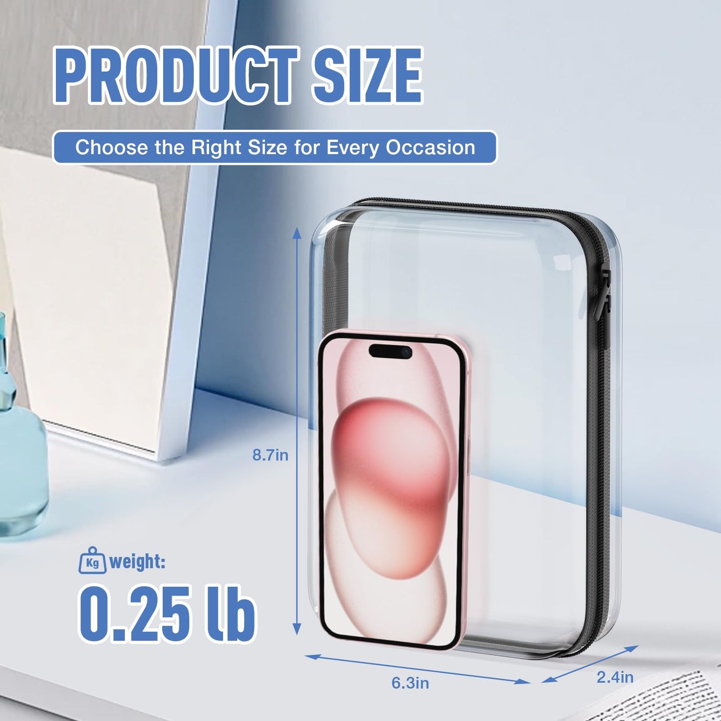 Mihkiom 2Pcs Clear Hard Shell Zipper Case, BIiss Plastic Bins for Organizing, Clear Zipper Pouches Makeup Case & Lidded Storage Bins Organizer for Storage Cosmetics, Puzzles, 8.7 x 6.3 x 2.4 Inch