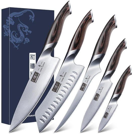 HOSHANHO 5 Pieces Knife Set, Japanese High Carbon Stainless Steel Kitchen Knife Sets, Professional Ultra Sharp Chef Knives Set with Ergonomic Pakkawood Handle
