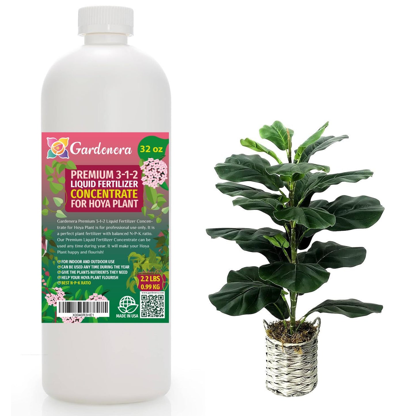 Gardenera Premium Liquid Hoya Fertilizer - 3-1-2 Concentrate for Indoor Plants and Flowers - Organic Plant Food - 32oz