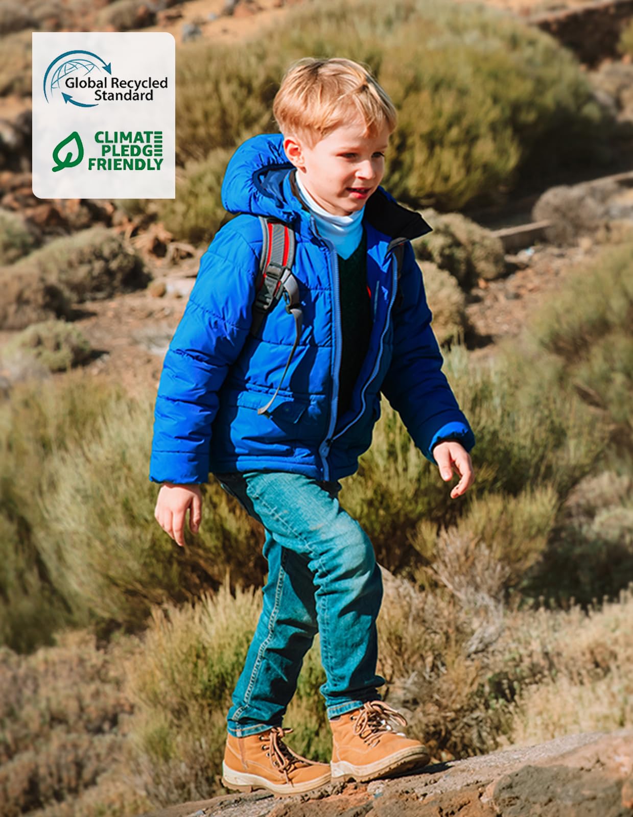 fit space Classic Puffer Jacket for Girl Boy Synthetic Down Jacket Lightweight Winter Warm Coat Padded Insulated Quilted Zip-Off Hood (3'7''~4',Blue)