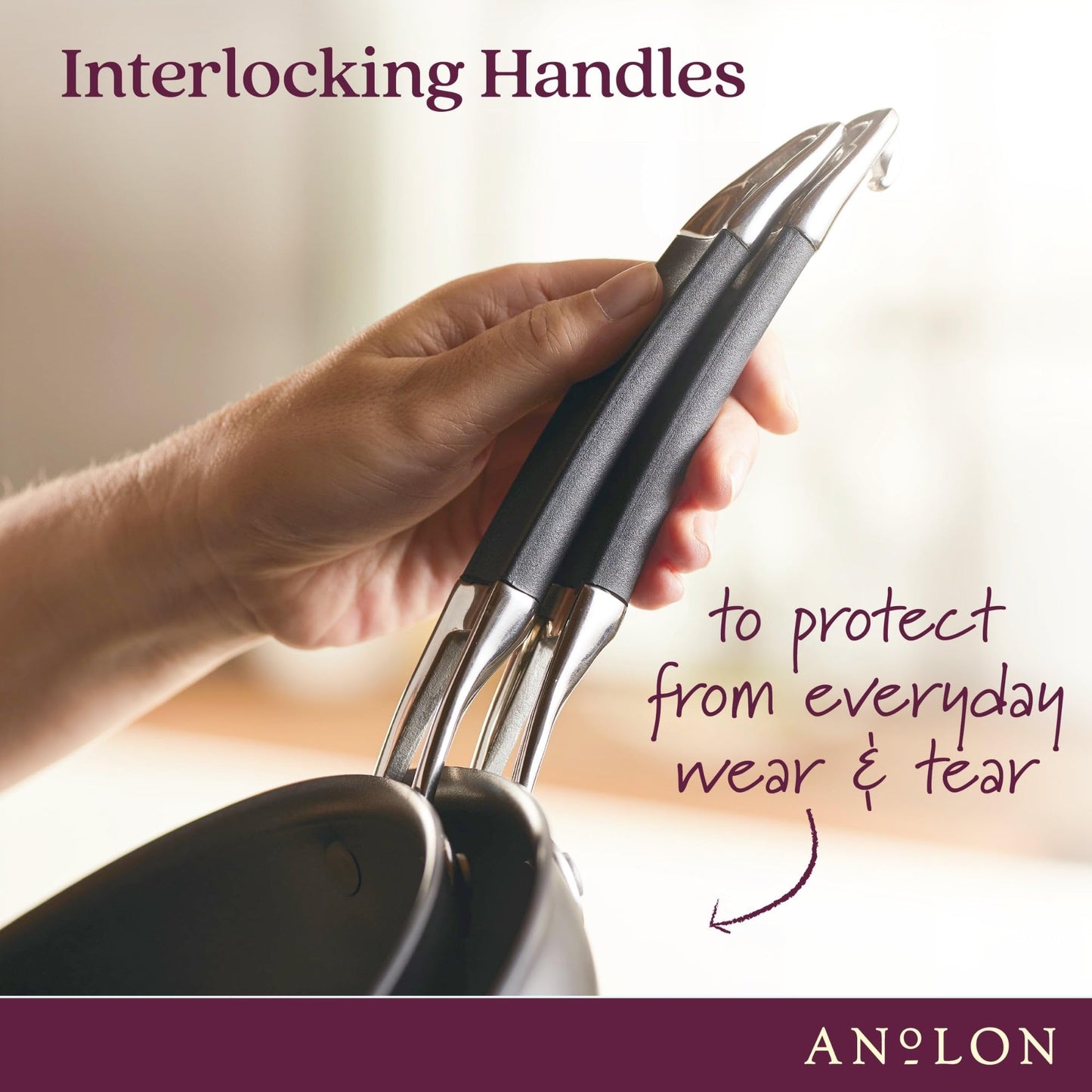 Anolon Smart Stack Hard Anodized Nonstick Frying Pan Set / Skillet Set - 8.5 Inch and 10 Inch, Black