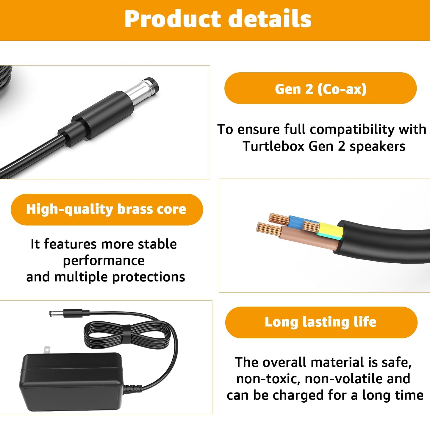 New Upgrade Speaker Charger for Turtlebox Gen 2 & Gen 3: Loud! Replacement Outdoor Portable Bluetooth 5.0 Speaker Power Cord