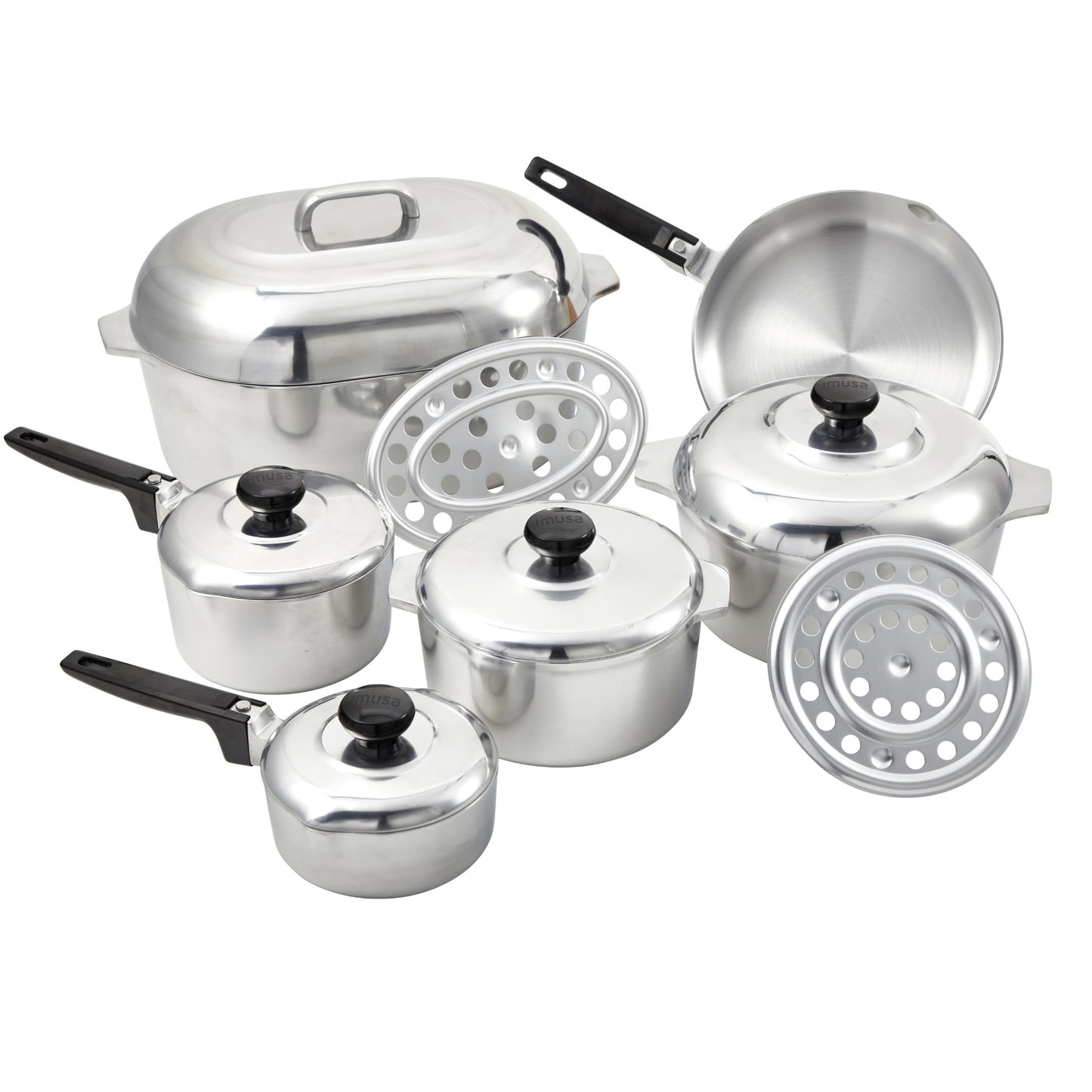 IMUSA USA Heavy Duty 13-Piece Cast Aluminum Cajun Cookware Set, Silver