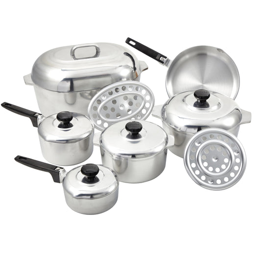 IMUSA USA Heavy Duty 13-Piece Cast Aluminum Cajun Cookware Set, Silver