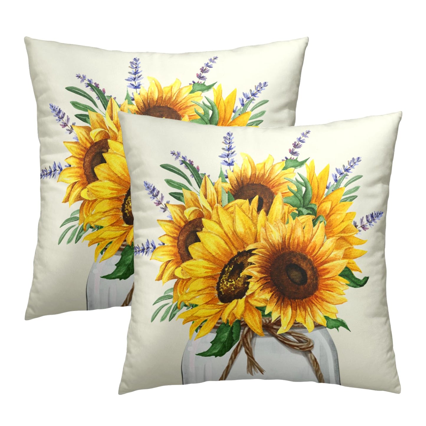 Mweet Sunflower Throw Pillows Covers 18 x 18 Inch - 2PCS Nature Summer Flower Vase Floral Decorative Square Pillowcases for Couch Sofa Bench Living Room Bedroom Decoration