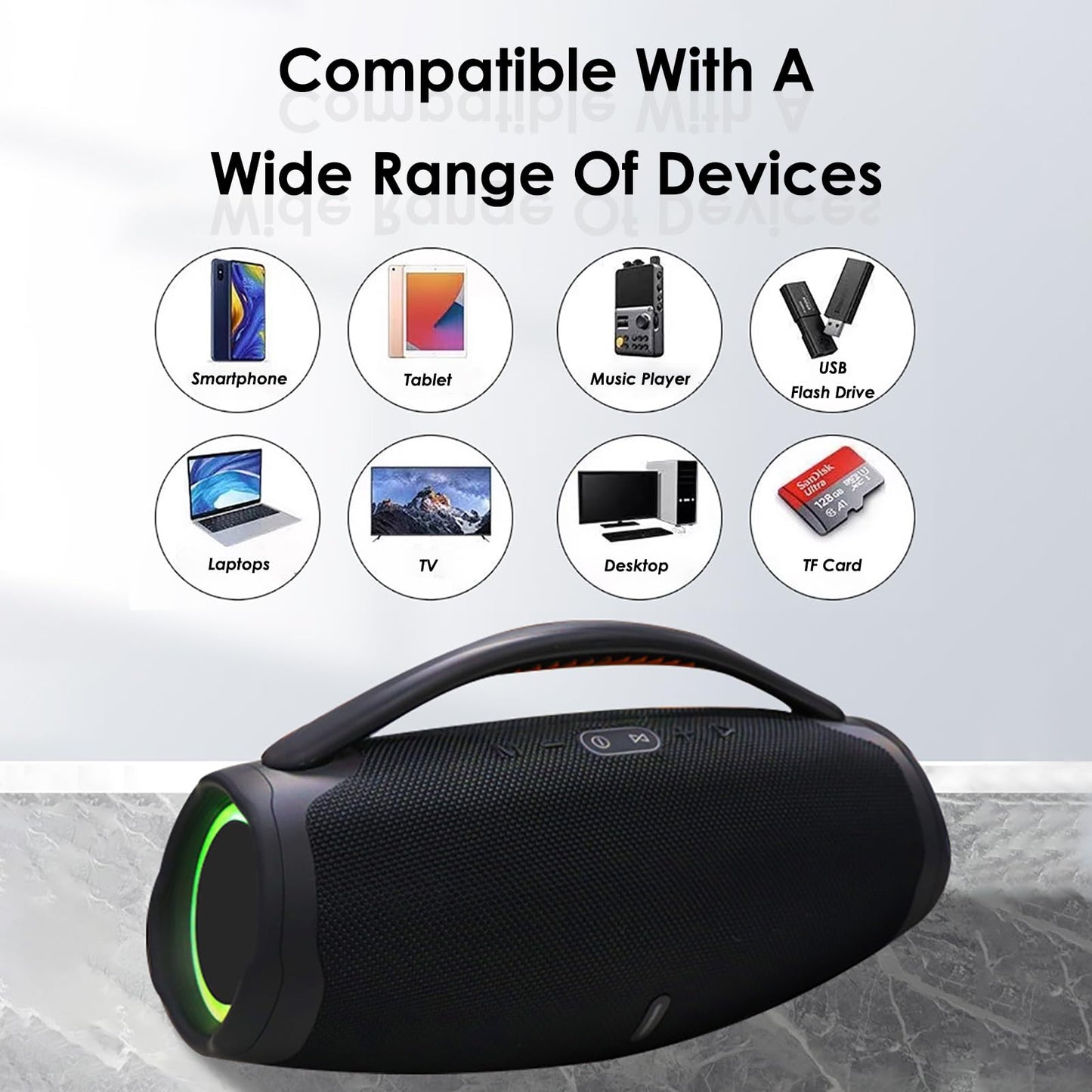 Portable Bluetooth 5.0 Speakers, RGB Speaker with 360 Degree Surround Sound Loud Speaker with Lights Long Battery Life Outdoor Speaker for Party (Black)