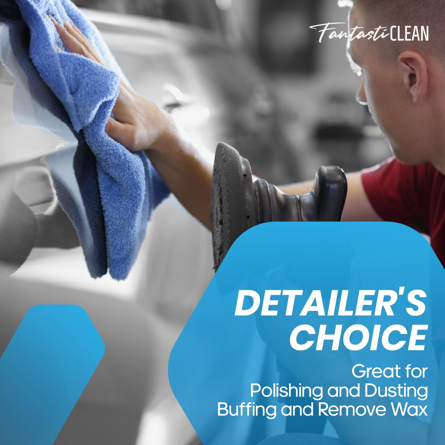 Fantasticlean Microfiber Towels for Cars, Tear Away Car Detailing Cloth Roll, RV Boat Drying Polishing, Edgeless Plush, Coral Fleece, Ultra Absorbent, Scratch-Free, 14" x 14", 20 Pack (Blue)