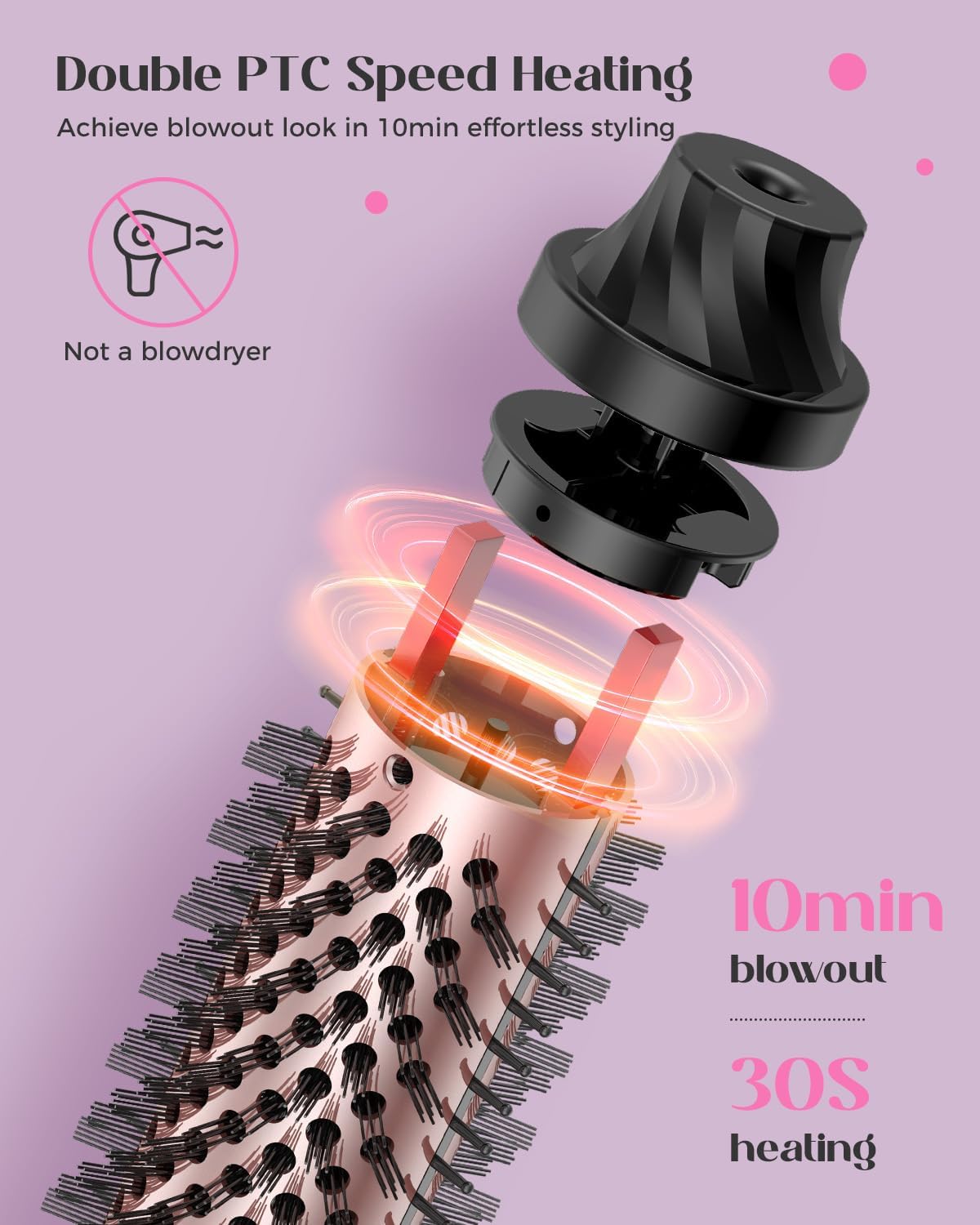 Upgraded Infrared Bounce Brush, Heated Thermal Round Brush with 5 Heat Settings & LED Display, 1.5 Inch lonic for Hair Straightener & Curling Wand, Dual Voltage, Blowout Look, Gifts for Women