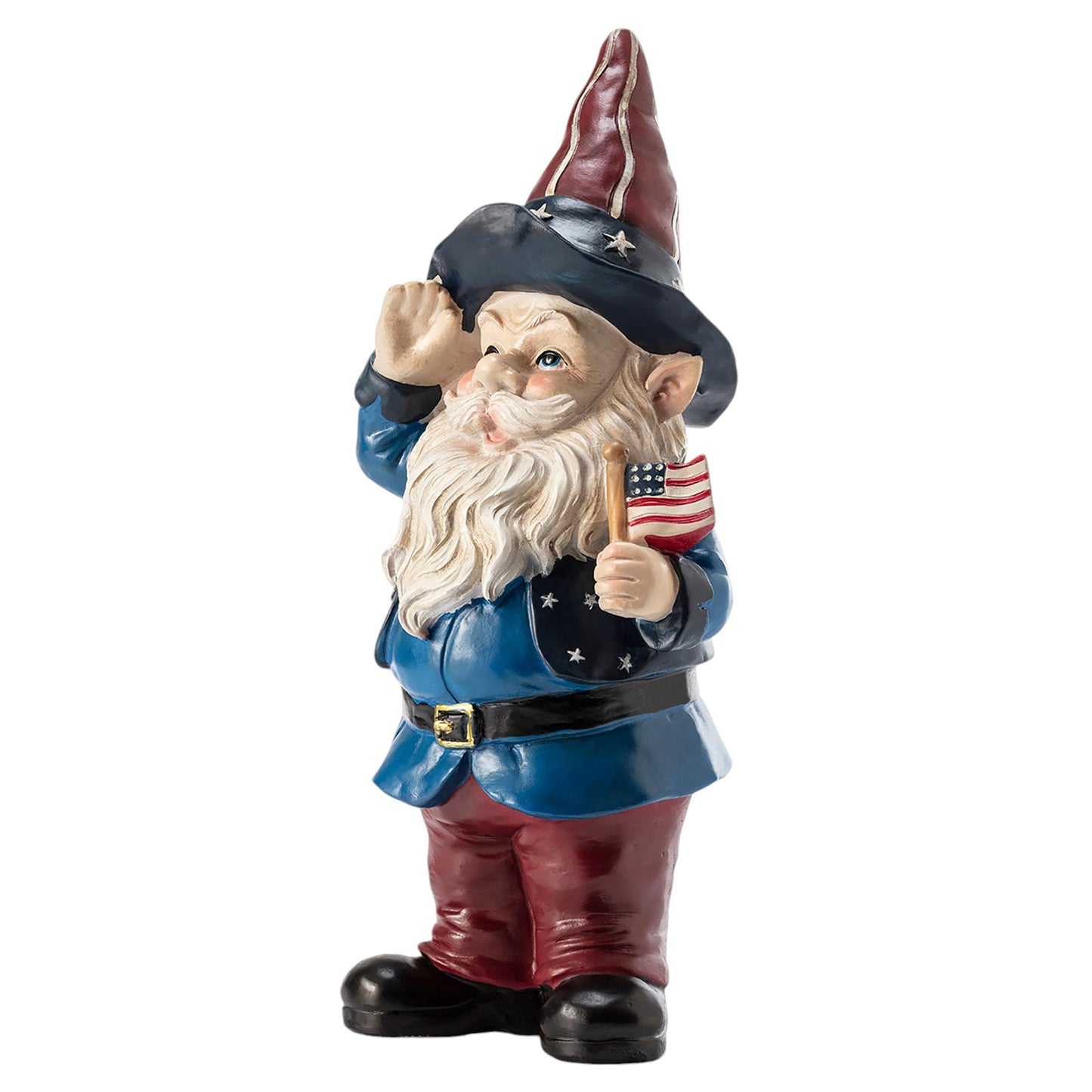 Alpine Corporation 12" Tall Outdoor Patriotic Garden Gnome Saluting Yard Statue Decoration