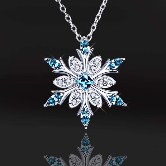 Elensan Women's 925 Sterling Silver Blue Crystals Snowflake Pendant Fashion Necklace Collarbone Chain