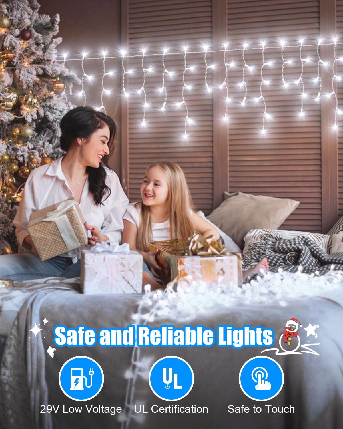 106 FT Christmas Lights Outdoor, 972 LED Waterproof Outside Christmas Lights Plug in, Connectable 8 Modes Hanging Fairy Lights with 216 Drops for House Eaves Yard Patio Wedding Decoration, Cool White