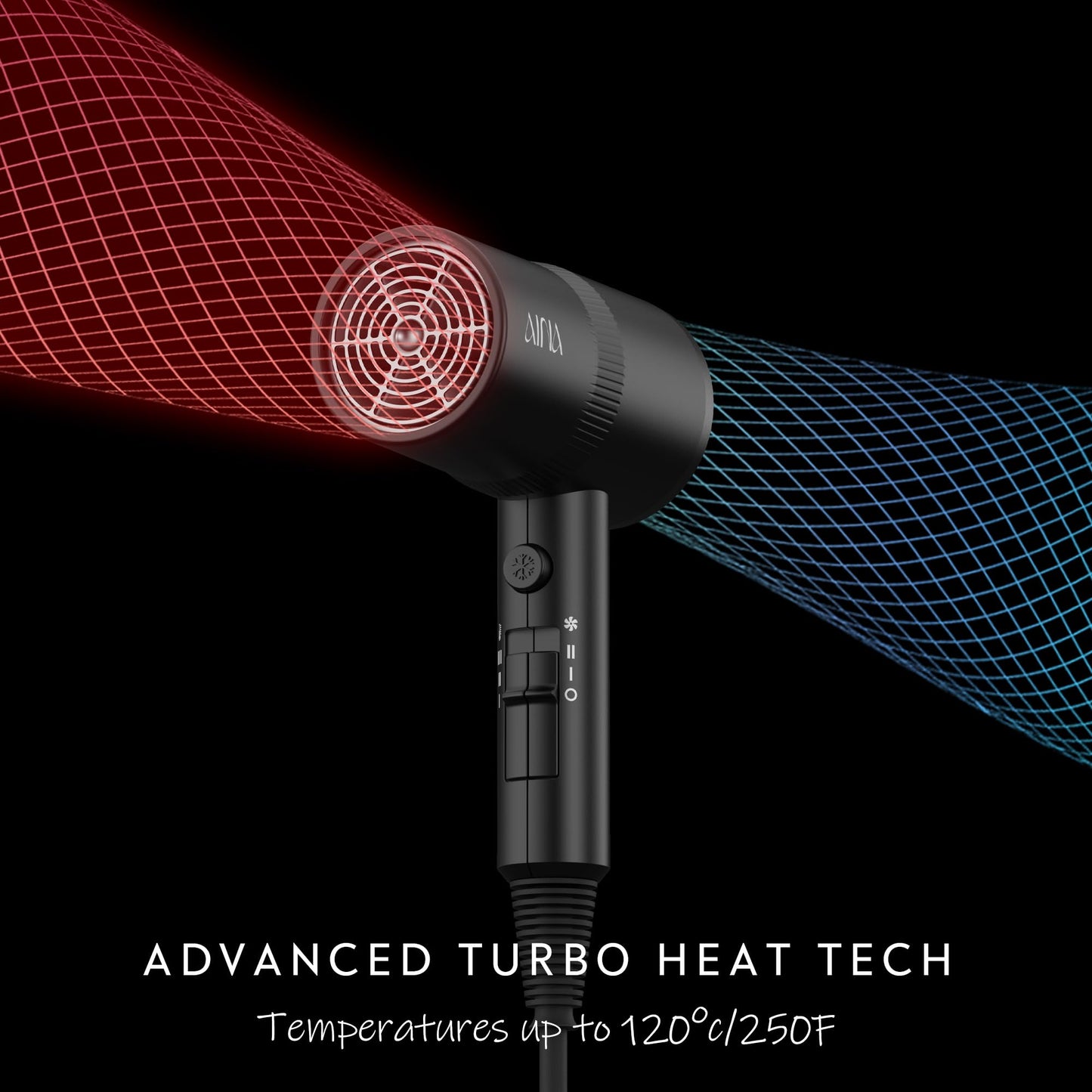 AINA Hair Dryer with Diffuser, Blow Dryer for Women | Advanced Ionic Technology, Ceramic Coating | Cold Shot Features Turbo Heat for Fast Drying and Shine 110V/ALCI(Vader Black)