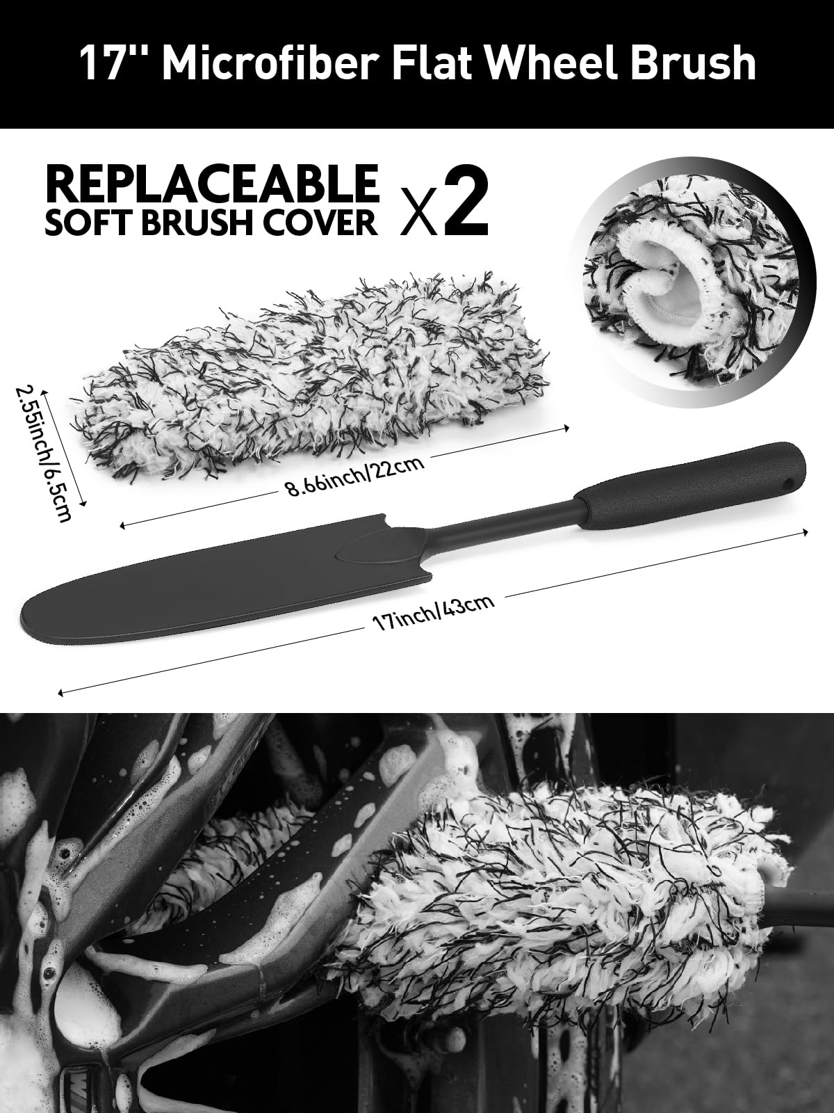 Fantasticlean 7PCS Car Wheel Cleaning Pro Kit, Tire Brush, Soft-bristled Rims Brush, Microfiber Flat Wheel Brush, Double-Ended Detailing Brush, Detailing Pads, Scratch-Free & Multipurpose