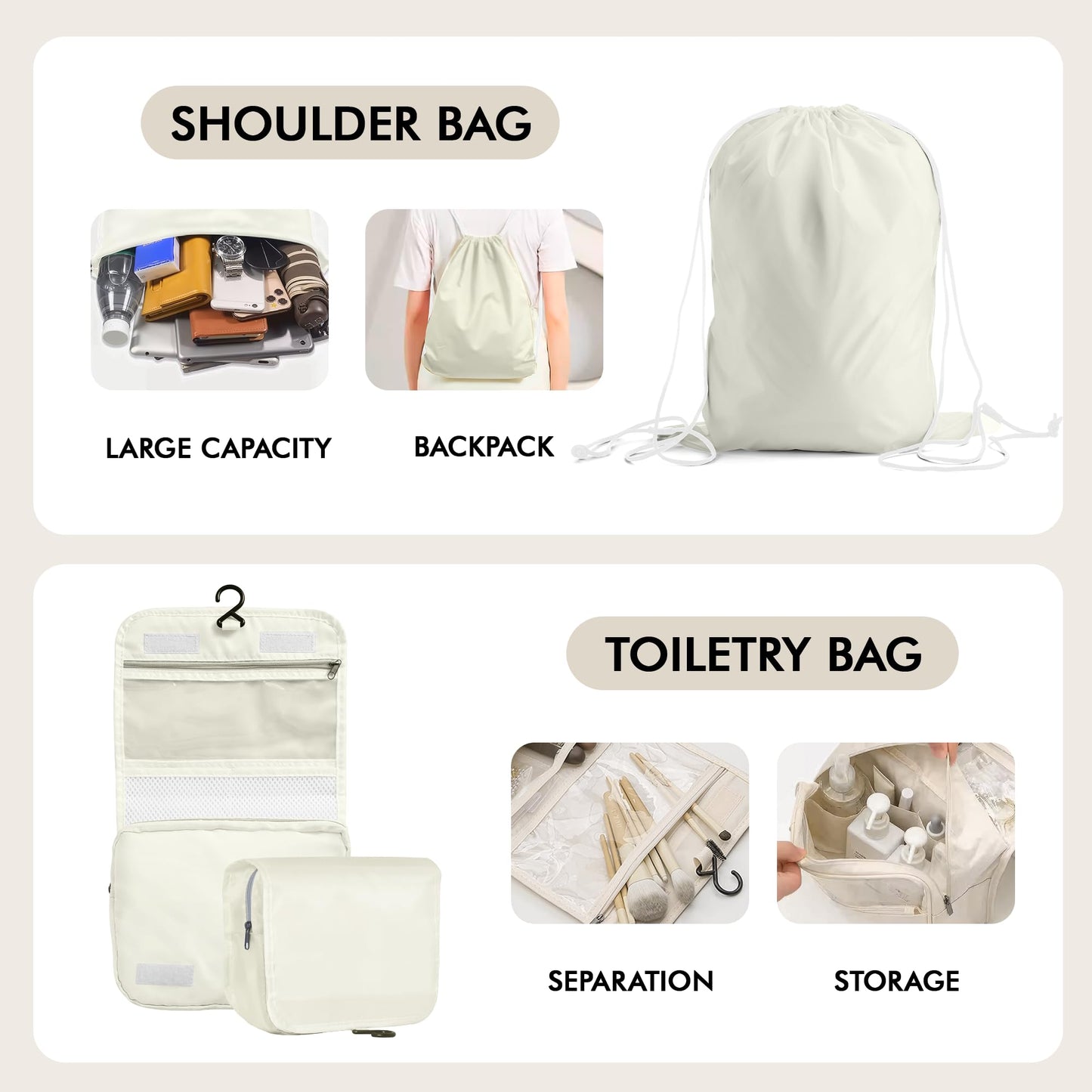 WVM Packing Cubes for Travel, 8 Set Luggage Organizer Bags with Shoe Bag, Toiletry Bag & Laundry Bag, Travel Accessories Essentials Packing Organizer, Beige