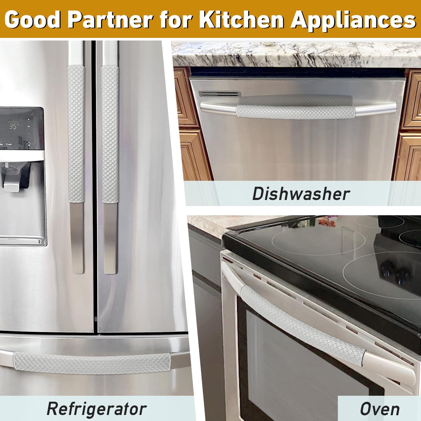 Refrigerator Door Handle Covers, 4 PCS, Performance Appliance Handle Covers, Non-Slip Fridge Door Handle Covers, Keep Your Kitchen Clean, Microwave Oven Dishwasher door Handle Protectors(Light Gray)