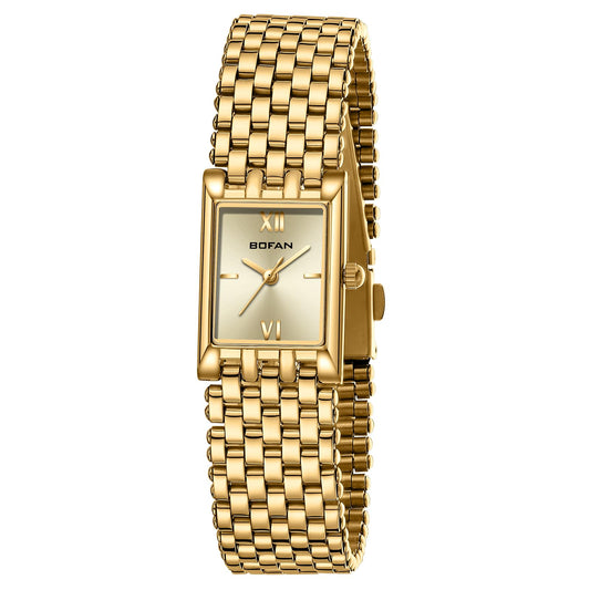 BOFAN Gold Watches for Women Luxury Ladies Quartz Wrist Watch with Stainless Steel Bracelet,Waterproof,Casual Fashion Square Dial.Band Adjustment Tool Included