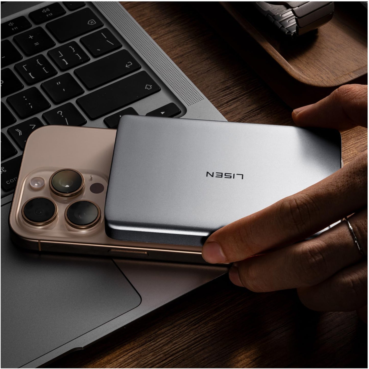 LISEN 0.3‘’ Ultra Slim MagSafe Portable Charger iPhone,Alloy 5,000mAh Wireless Card Slim MagSafe Battery Pack,Essential Phone Accessories,Magnetic Power Bank for iPhone 16e Pro Max/15/14/13/12,Glacier