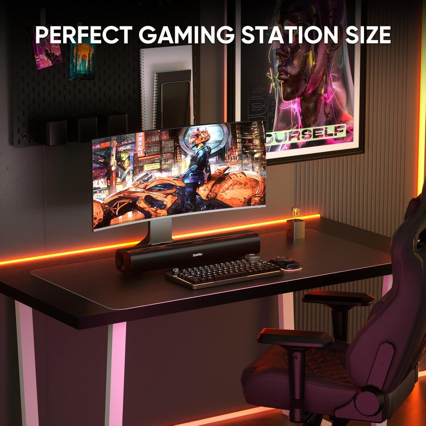 Saiyin Sound Bar,17 inch Sound Bar for Smart TV with Bluetooth 5.3/Optical/AUX Connection, Soundbar for TV/PC/Gaming/Projectors,Wall Mountable & Ultra Compact Design