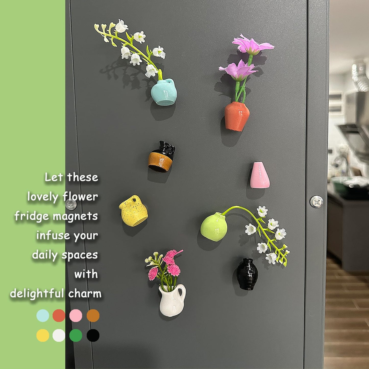 Cute mini Vase Fridge Magnets, 3D Resin vase Refrigerator Magnets, Shatterproof Multifunctional and Fun Fridge Accessories for Decoration in Kitchens, Offices, Or Magnetic Surfaces(8Pcs)