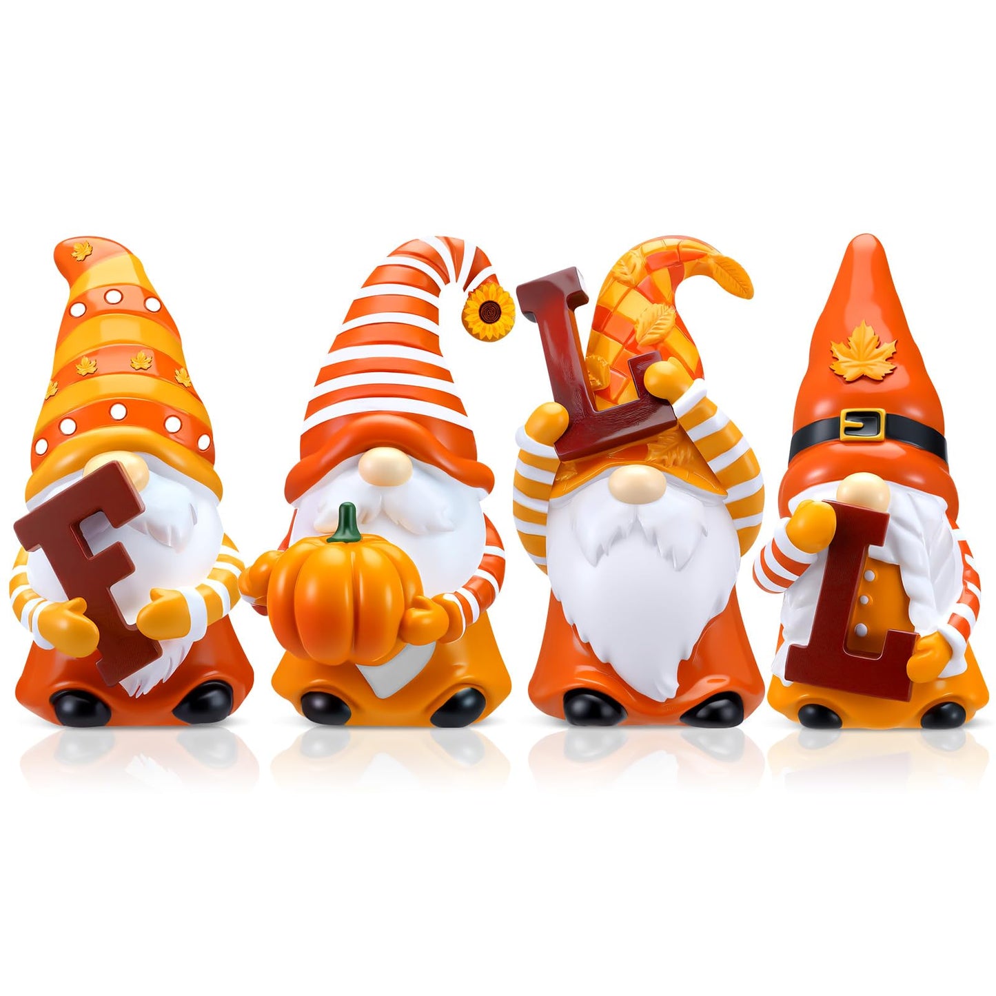 ShinyRelief 4 Pcs Fall Figurines Resin Gnome Tabletop Autumn Sculpture Decoration Maple Leaf Pumpkin Sunflower Table Centerpiece for Dining Room Home Party Supplies Gifts Decor