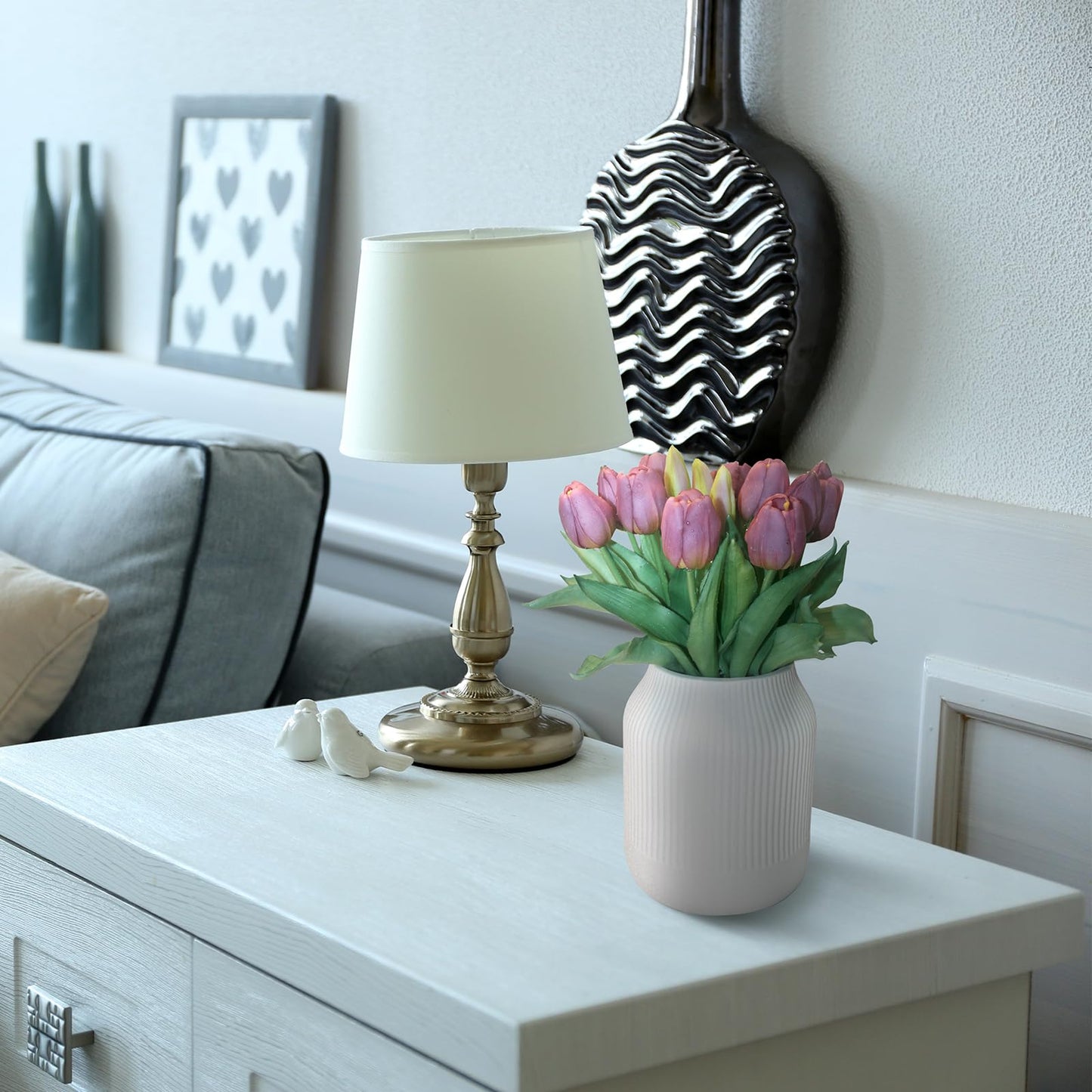 Moderspace 15pcs Artificial Tulips Flowers, Fake Tulips Real Touch, Faux Latex Bouquets, for Party Wedding Home Room Decoration (Purple)