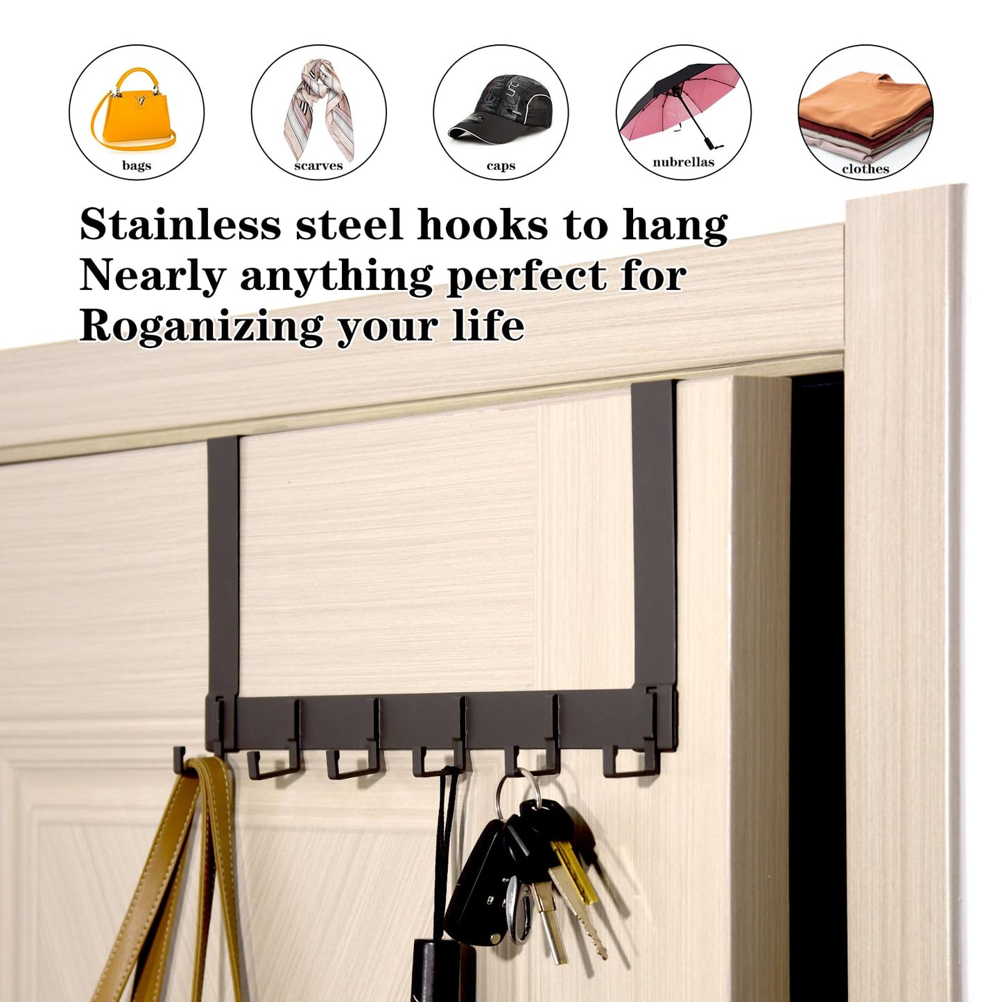 fayalishun Door Hooks,Bathroom Door-Mounted Towel Racks,6 Sturdy Hooks.Perfect forhanging Coats,Hats,Towel, Be Suitable forbathrooms,bedrooms dormrooms-Ideal for Versatile Over The Door Hooks