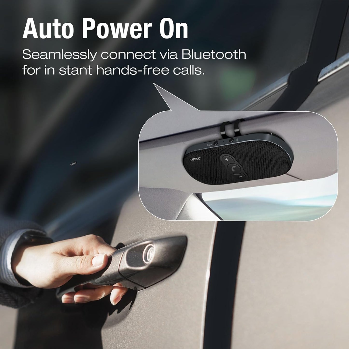 Bluetooth Car Speaker Handsfree Speakerphone: Dual 3W Wireless Car Kit with Visor Clip for Cell Phone - Bluetooth Speaker Support Siri Google Voice Assistant Motion Auto On