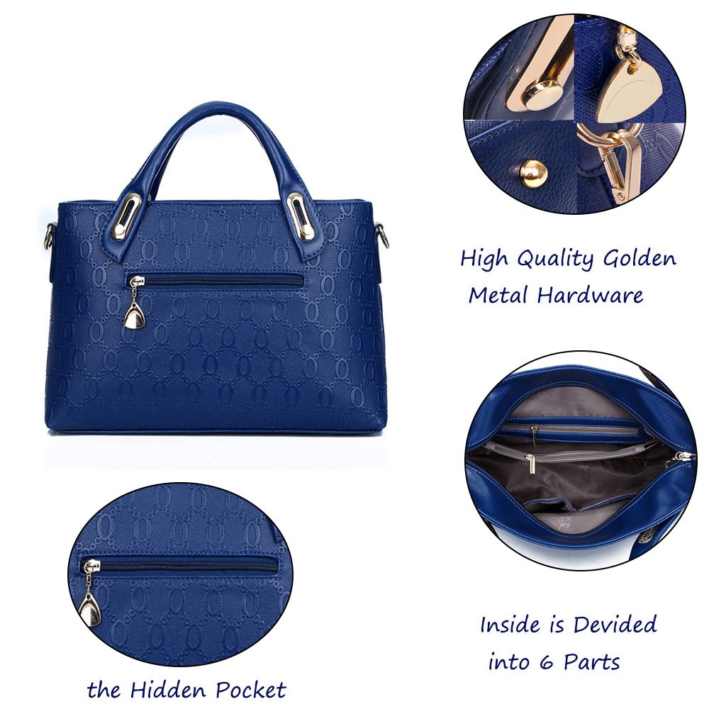 FiveloveTwo Women 4 Pcs Top Handle Satchel Hobo Handbag Set Large Tote +Purse +Shoulder Bag+Card Holder Pink