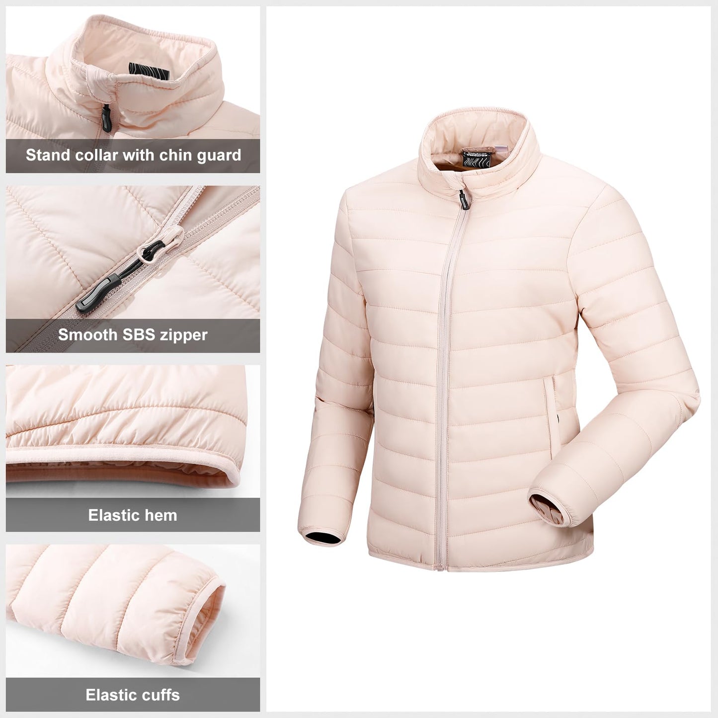 Outdoor Ventures Women's Packable Full-Zip Short Puffer Jacket Insulated Quilted Warm Lightweight Winter Coat